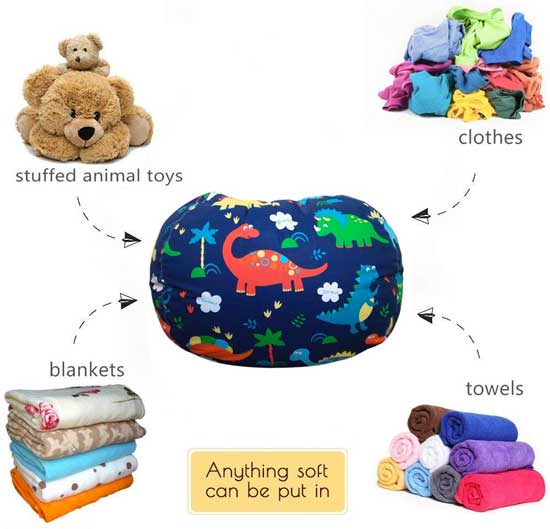 Dinosaur Bean Bag Storage Cover for Stuffed Animals, Blankets, Pillows, etc