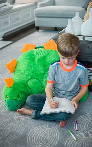 Dinosaur Shaped Pillow for Kids to Lean Against While Reading, Drawing, etc